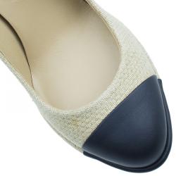 مملوكة مسبقًا Chanel Beige Raffia Cap Toe Platform Pumps Size 38