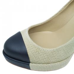 مملوكة مسبقًا Chanel Beige Raffia Cap Toe Platform Pumps Size 38