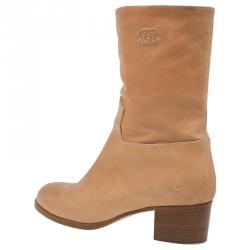 Chanel Tan Leather Mid Calf Boots Size 38.5 