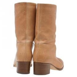 Chanel Tan Leather Mid Calf Boots Size 38.5 