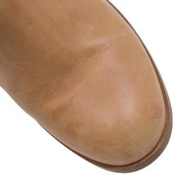 Chanel Tan Leather Mid Calf Boots Size 38.5 