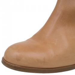 Chanel Tan Leather Mid Calf Boots Size 38.5 