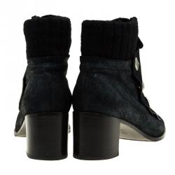 Chanel Black and Navy Suede Button Detail Ankle Booties Size 39