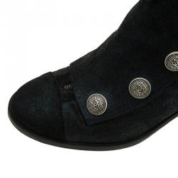 Chanel Black and Navy Suede Button Detail Ankle Booties Size 39