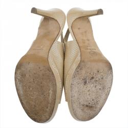 Pre Owned صندل شانيل جلد بيج مثقب فراشة بفتحة خلف الكاحل مقاس 38.5