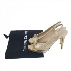 Pre Owned صندل شانيل جلد بيج مثقب فراشة بفتحة خلف الكاحل مقاس 38.5