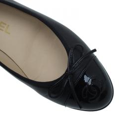 Chanel Black Leather CC Cap Toe Ballet Flats Size 36
