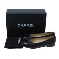 Chanel Black Leather CC Cap Toe Ballet Flats Size 36