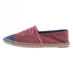 Pre Owned Chanel Red and Blue Canvas CC Logo Espadrilles Size 38
