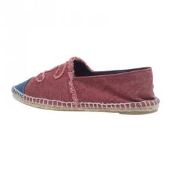 Pre Owned Chanel Red and Blue Canvas CC Logo Espadrilles Size 38