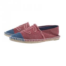 Pre Owned Chanel Red and Blue Canvas CC Logo Espadrilles Size 38