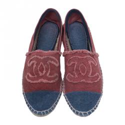 Pre Owned Chanel Red and Blue Canvas CC Logo Espadrilles Size 38