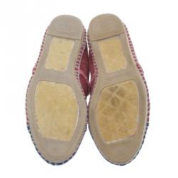 Pre Owned Chanel Red and Blue Canvas CC Logo Espadrilles Size 38