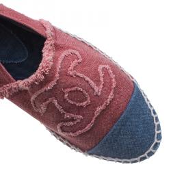 Pre Owned Chanel Red and Blue Canvas CC Logo Espadrilles Size 38