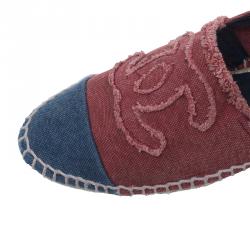 Pre Owned Chanel Red and Blue Canvas CC Logo Espadrilles Size 38