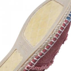 Pre Owned Chanel Red and Blue Canvas CC Logo Espadrilles Size 38