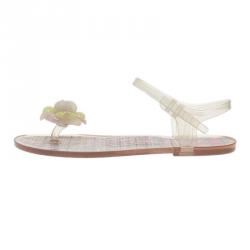 Pre Owned Chanel Pink Jelly Camellia Flower Sandals Size 40