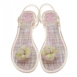 Pre Owned Chanel Pink Jelly Camellia Flower Sandals Size 40