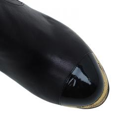 Pre Owned Chanel Black Leather Baroque Style Tall Boots Size 38