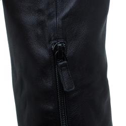 Pre Owned Chanel Black Leather Baroque Style Tall Boots Size 38