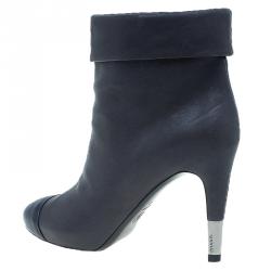 Chanel Grey and Blue Leather Cap Toe Ankle Booties Size 39