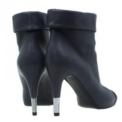 Chanel Grey and Blue Leather Cap Toe Ankle Booties Size 39