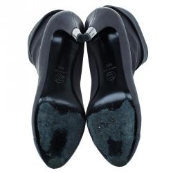 Chanel Grey and Blue Leather Cap Toe Ankle Booties Size 39