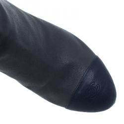 Chanel Grey and Blue Leather Cap Toe Ankle Booties Size 39