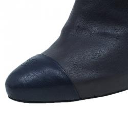 Chanel Grey and Blue Leather Cap Toe Ankle Booties Size 39