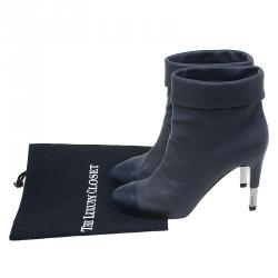 Chanel Grey and Blue Leather Cap Toe Ankle Booties Size 39