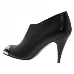 Chanel Black Leather CC Logo Metal Cap Toe Booties Size 38