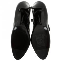 Chanel Black Leather CC Logo Metal Cap Toe Booties Size 38