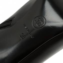 Chanel Black Leather CC Logo Metal Cap Toe Booties Size 38