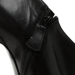 Chanel Black Leather CC Logo Metal Cap Toe Booties Size 38