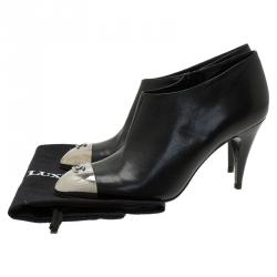 Chanel Black Leather CC Logo Metal Cap Toe Booties Size 38