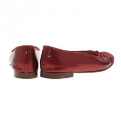 Pre Owned Chanel Red Leather CC Cap Toe Ballet Flats Size 39.5