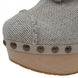 Pre Owned Chanel Beige Embellished Canvas Platform Clogs Size 38
