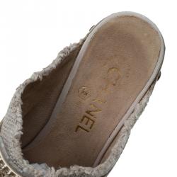 Pre Owned Chanel Beige Embellished Canvas Platform Clogs Size 38