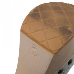 Pre Owned Chanel Beige Embellished Canvas Platform Clogs Size 38