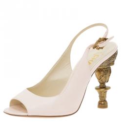 Pre Owned Chanel Pink Leather Baroque Heel Slingback Sandals Size 38