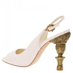 Pre Owned Chanel Pink Leather Baroque Heel Slingback Sandals Size 38