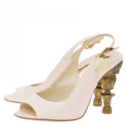 Pre Owned Chanel Pink Leather Baroque Heel Slingback Sandals Size 38