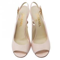Pre Owned Chanel Pink Leather Baroque Heel Slingback Sandals Size 38