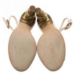 Pre Owned Chanel Pink Leather Baroque Heel Slingback Sandals Size 38