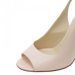 Pre Owned Chanel Pink Leather Baroque Heel Slingback Sandals Size 38