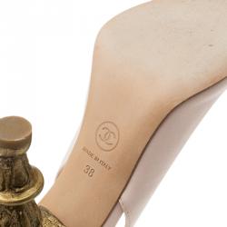 Pre Owned Chanel Pink Leather Baroque Heel Slingback Sandals Size 38