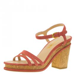 Pre Owned Chanel Pink Suede Strappy Cork Platform Sandals Size 38