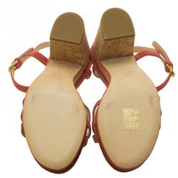 Pre Owned Chanel Pink Suede Strappy Cork Platform Sandals Size 38
