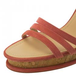 Pre Owned Chanel Pink Suede Strappy Cork Platform Sandals Size 38