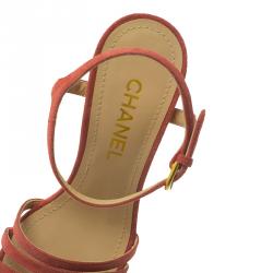 Pre Owned Chanel Pink Suede Strappy Cork Platform Sandals Size 38
